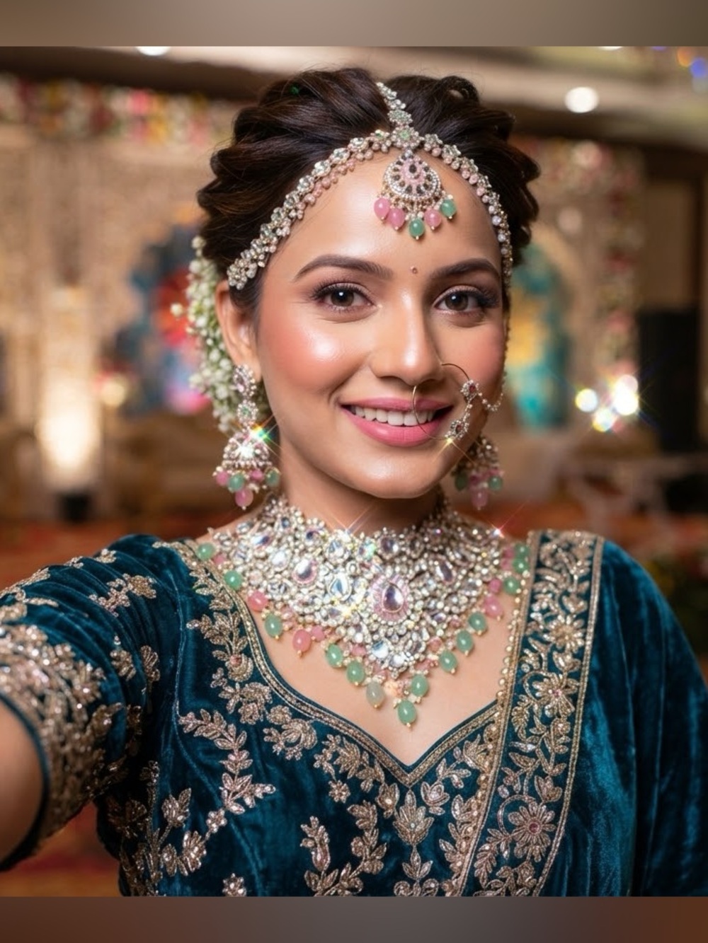 Blue-Pink Polki Bridal Kundan Set